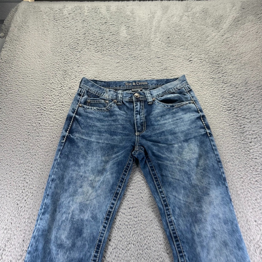 Axe & Crown Jeans Mens 32x30 Blue Cotton Denim Straight Slim Acid Wash Workwear - Picture 2 of 9